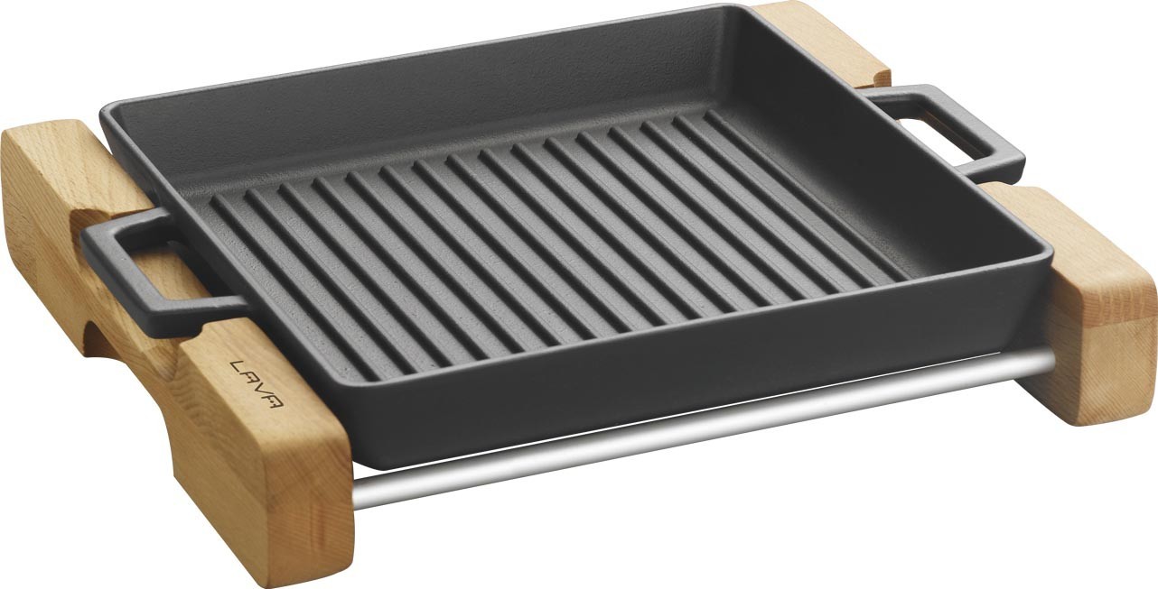 Lava Γκριλιέρα-Ταψί Από Μαντέμι “Cast Iron” 26cm Με Ξύλινη Βάση