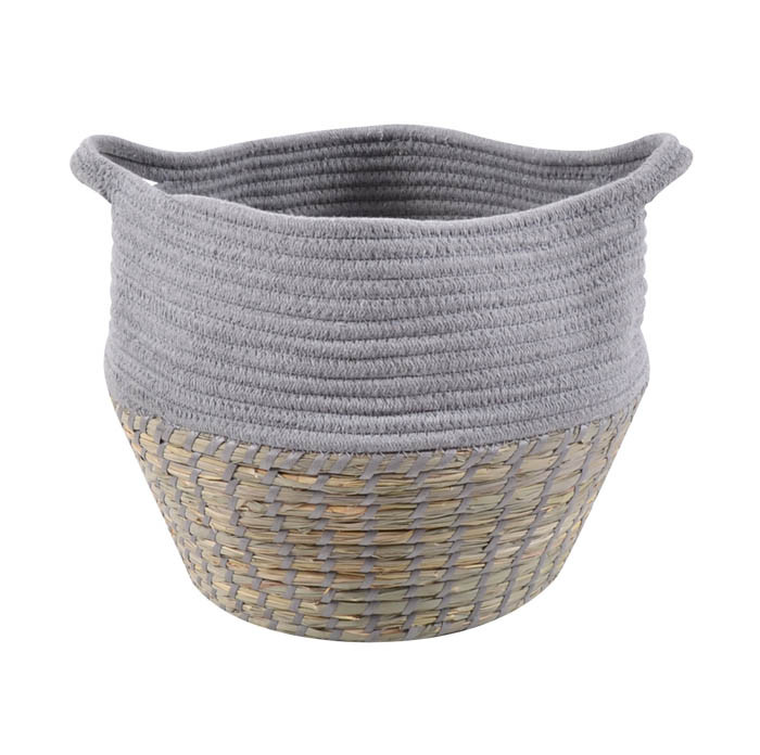 Καλάθι Ψάθινο με ύφασμα Δίχρωμο Γκρι 34cm