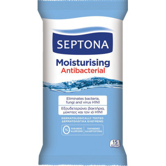 Septona Υγρά Μαντηλάκια Αντιβακτηριδιακά Moidturing 15τμχ Septona Υγρά Μαντηλάκια Αντιβακτηριδιακά Moidturing 15τμχ