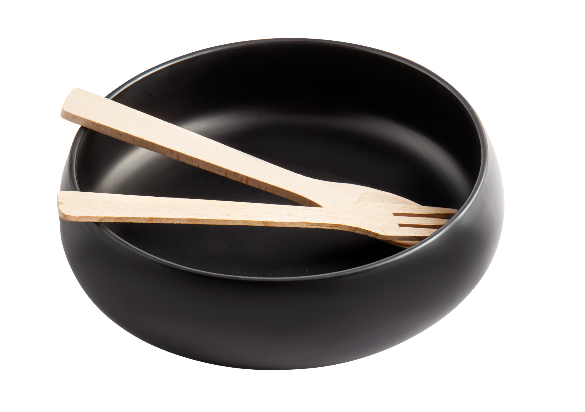 HOME FASHION ACCESSORIES HFA Σαλατιέρα Πορσελάνης Party Time Black Matte Με κουτάλες 28cm