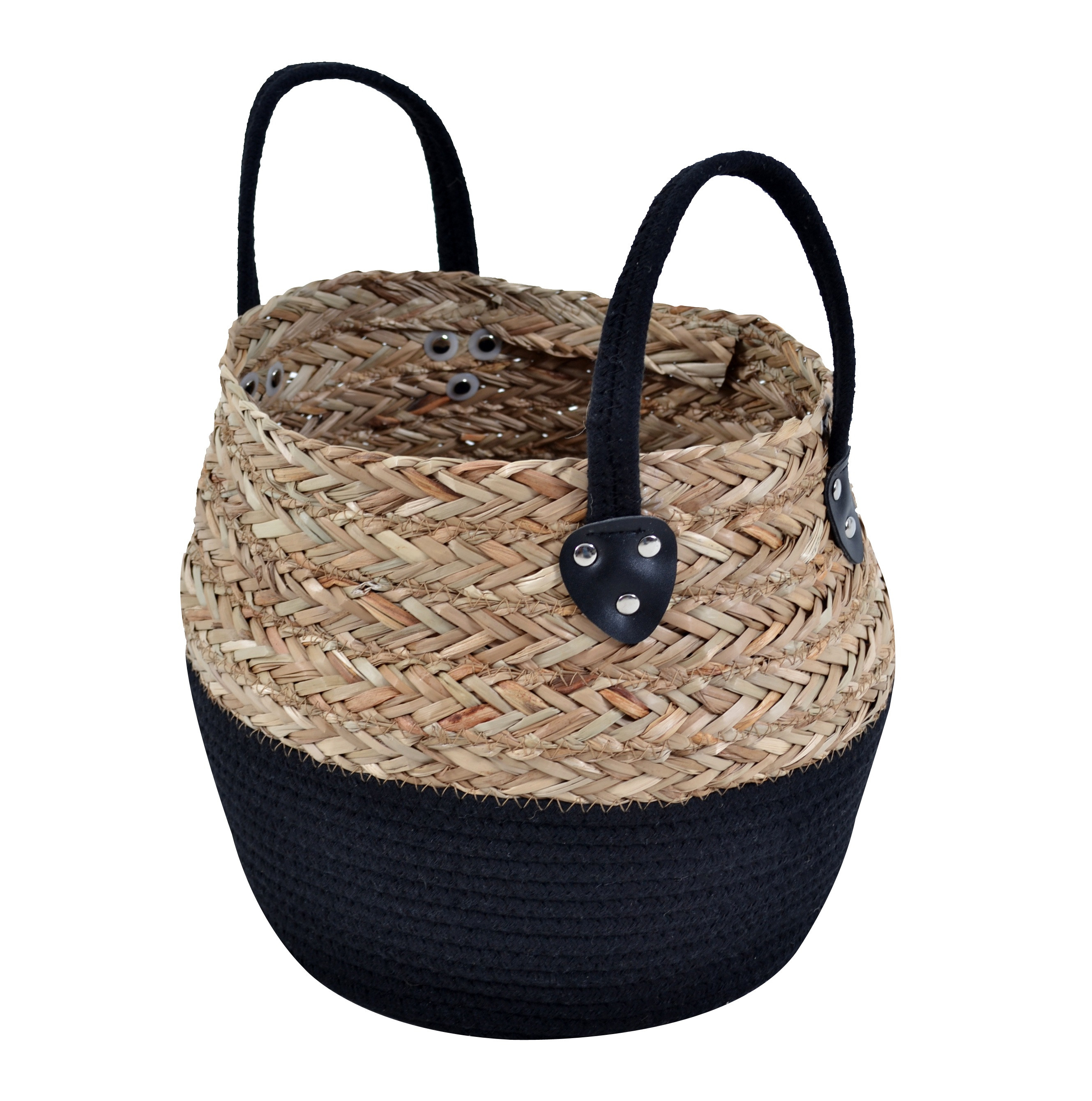 Καλάθι Ψάθα Ύφασμα Black 38cm