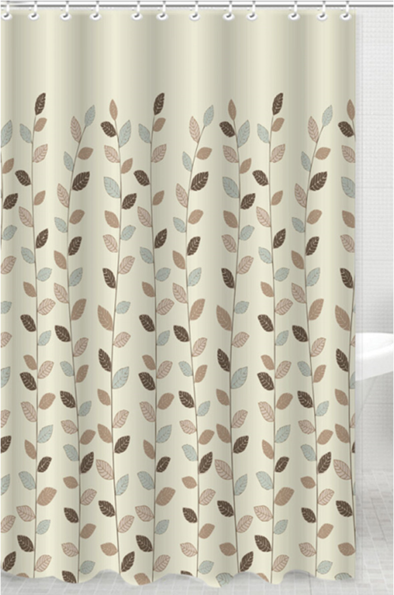 Κουρτίνα Μπάνιου Υφασμάτινη Beige Leaves 180x180cm