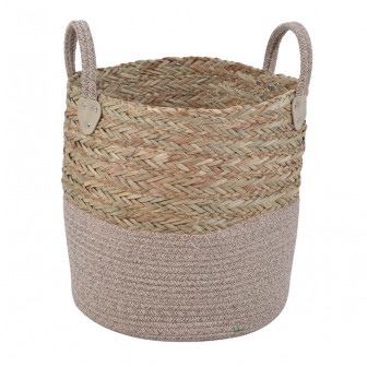 Καλάθι Ψάθα Seagrass Ύφασμα Στρογγυλό Beige 38cm