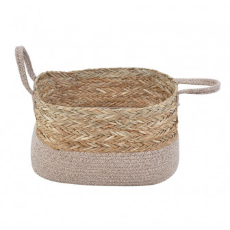 Καλάθι Ψάθα Seagrass Ύφασμα Beige 38cm