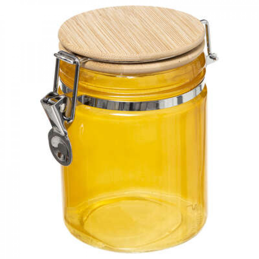 Βάζο Γυάλινο Με Ξύλινο Καπάκι Κίτρινο 750ml 5five