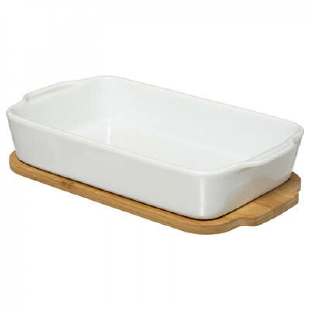 Ταψί Κεραμικό Πυρίμαχο Ορθογώνιο Με Βάση Bamboo 40cm 5five