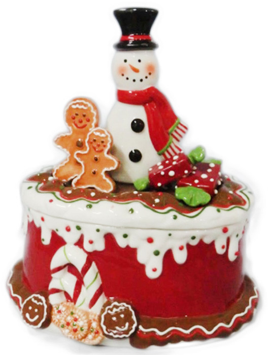 Μπισκοτιέρα Χριστουγεννιάτικη Κεραμική Candy Snowman 25cm