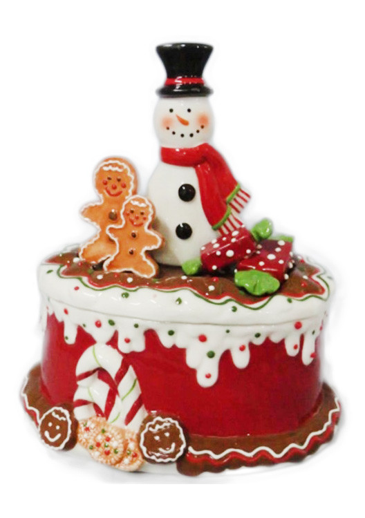 Μπισκοτιέρα Χριστουγεννιάτικη Κεραμική Candy Snowman 20cm