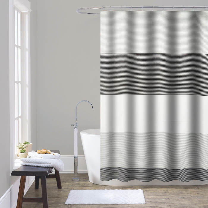 Κουρτίνα Μπάνιου Black Stripe Υφασμάτινη 180x180cm