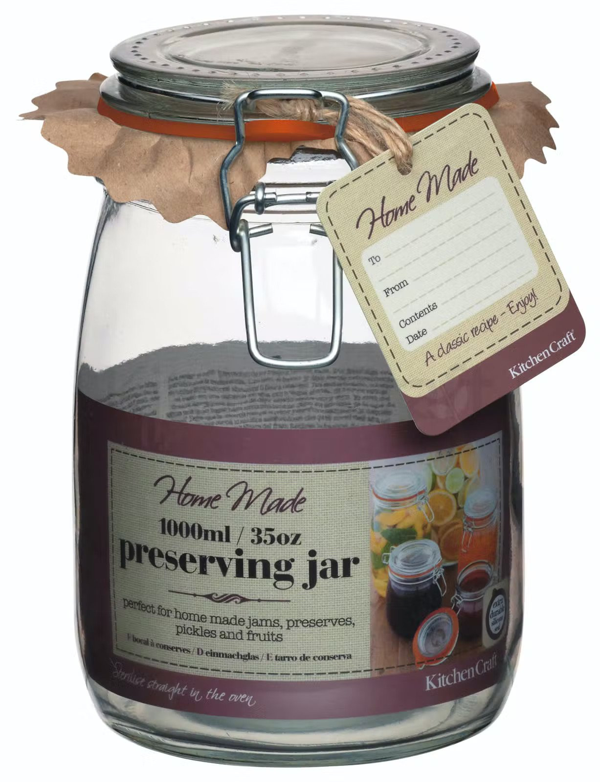 Βάζο Γυάλινο Home Made Με Λάστιχο Σιλικόνης 1000ml Kitchencraft