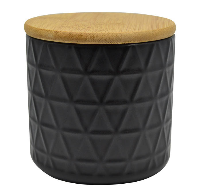 Βάζο Κεραμικό Για Καφέ Και Ζάχαρη Με Bamboo Καπάκι Black 10cm