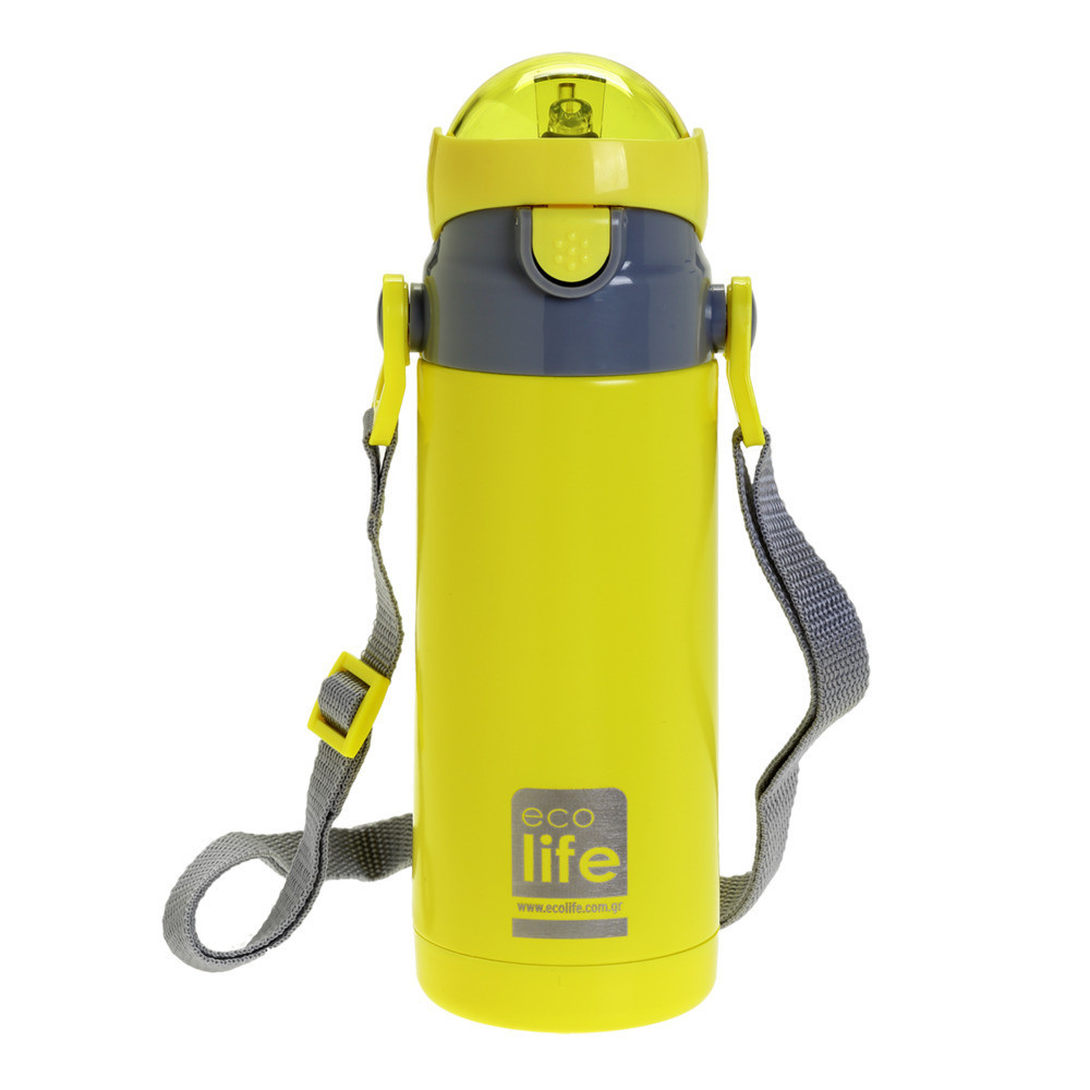 Ecolife Παγούρι Θερμός Ανοξείδωτο Με Καλαμάκι 400ml Κίτρινο