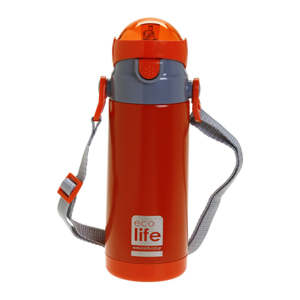 Ecolife Παγούρι Θερμός Ανοξείδωτο Με Καλαμάκι 400ml Κόκκινο