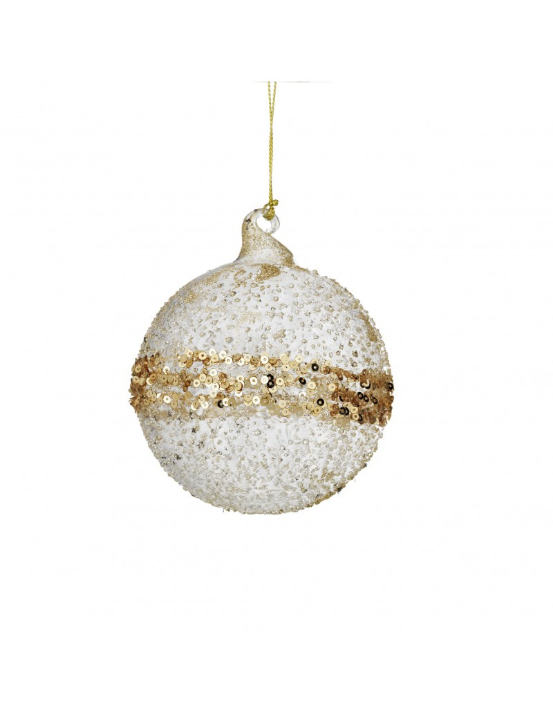 BRANDANI Χριστουγεννιάτικη Μπάλα Γυάλινη Με Παγιέτες Brandani Χρυσή 10cm