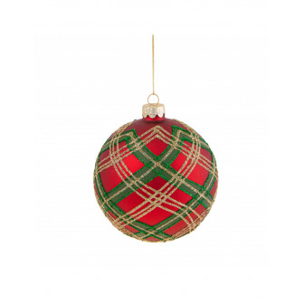 Χριστουγεννιάτικη Μπάλα Γυάλινη Καρώ Κόκκινη Brandani Χρυσή 10cm