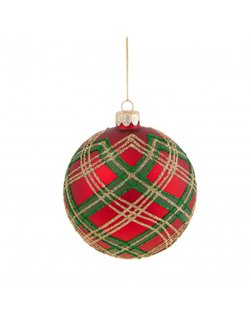 BRANDANI Χριστουγεννιάτικη Μπάλα Γυάλινη Καρώ Κόκκινη Brandani Χρυσή 10cm