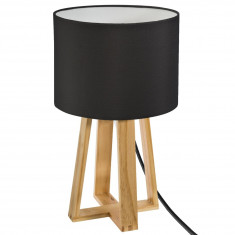 Επιτραπέζια Λάμπα Με Ξύλινη Βάση Τρίποδο Και Μαύρο Καπέλο 35cm Atmosphera