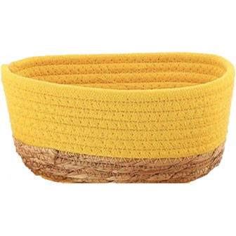 Καλάθι Αποθήκευσης Ψάθα Με Ύφασμα Yellow 23cm