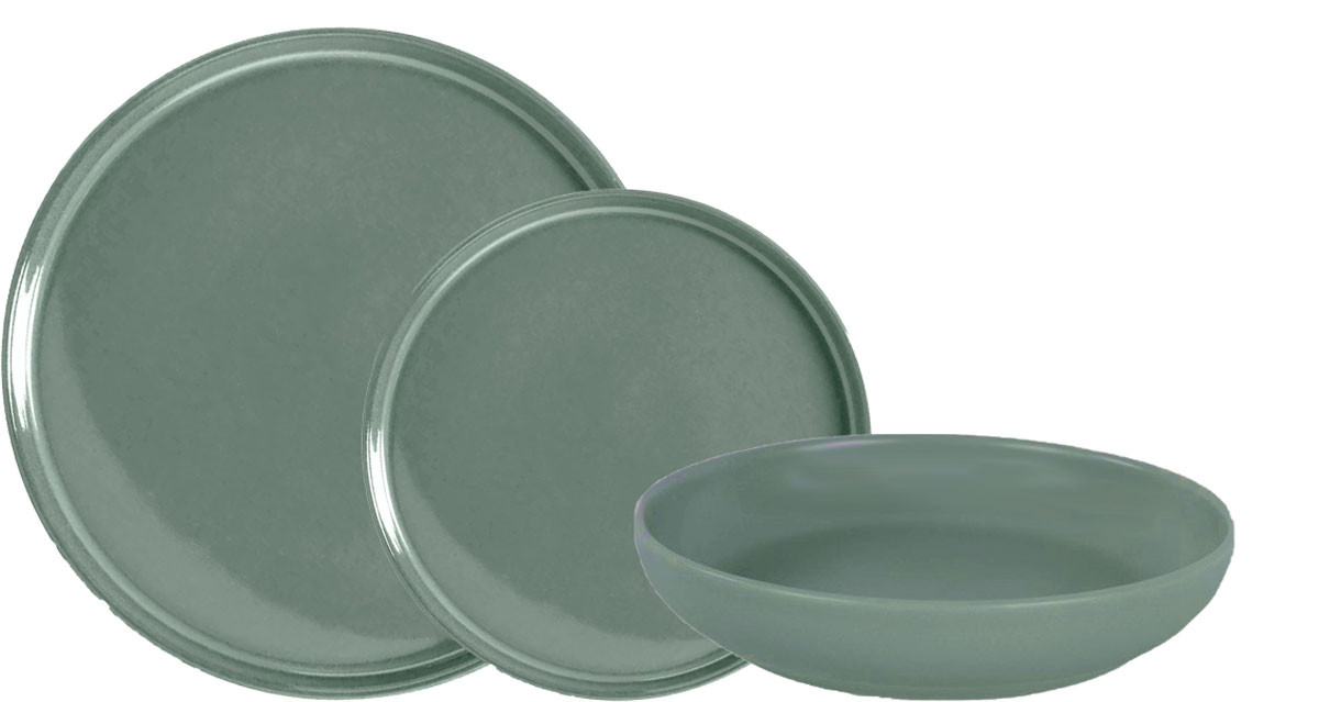 Happy Ware Σερβίτσιο Φαγητού Κεραμικό Nordic Green Mat Σετ 18Τμχ.