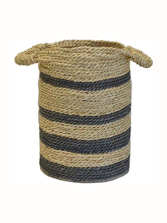 Καλάθι Ψάθινο Υδρουάκινθου Stripes Μπεζ Γκρι 37cm