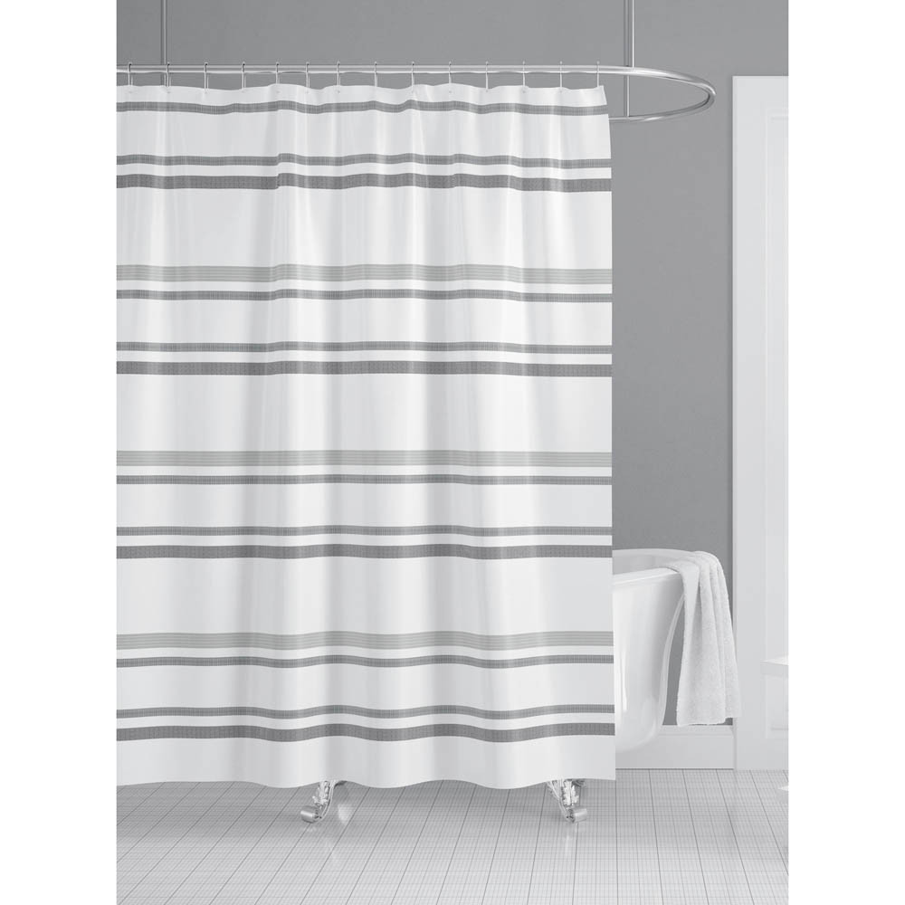 Κουρτίνα Μπάνιου Γκρι Οριζόντιες Ρίγες Polyester 180x200cm