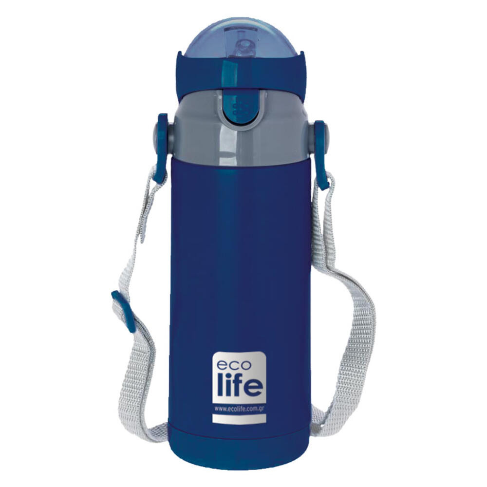 Ecolife Παγούρι Θερμός Ανοξείδωτο Με Καλαμάκι 400ml Μπλε