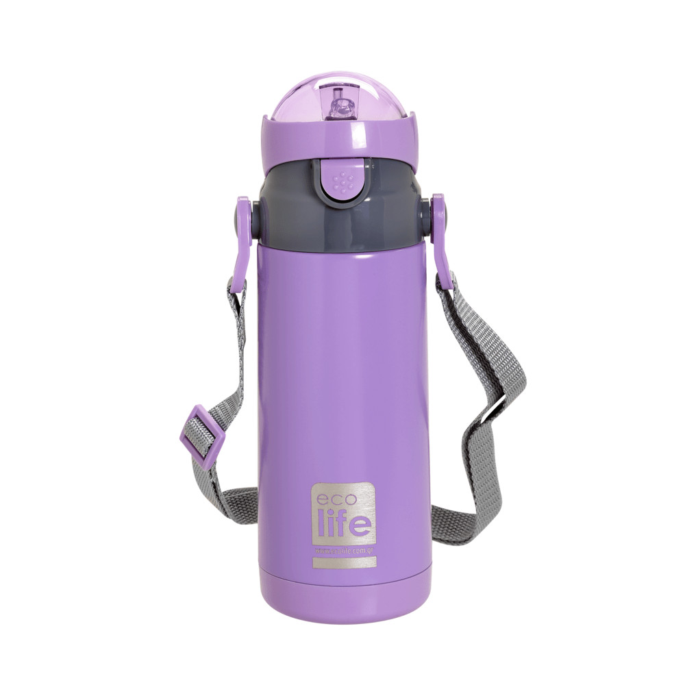 Ecolife Παγούρι Θερμός Ανοξείδωτο Με Καλαμάκι 400ml Μωβ