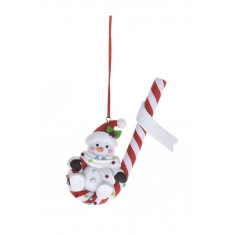 Στολίδι Χριστουγεννιάτικο Κρεμαστό Polyresin Μπαστουνάκι Χιονάνθρωπος 12,5cm Brandani