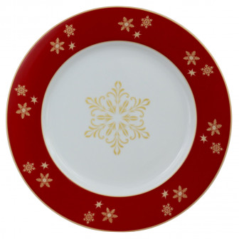 Χριστουγεννιάτικο Πιάτο Φαγητού Στρογγυλό Σετ 6τμχ. Πορσελάνης Christmas Red  Snow Fake 27cm