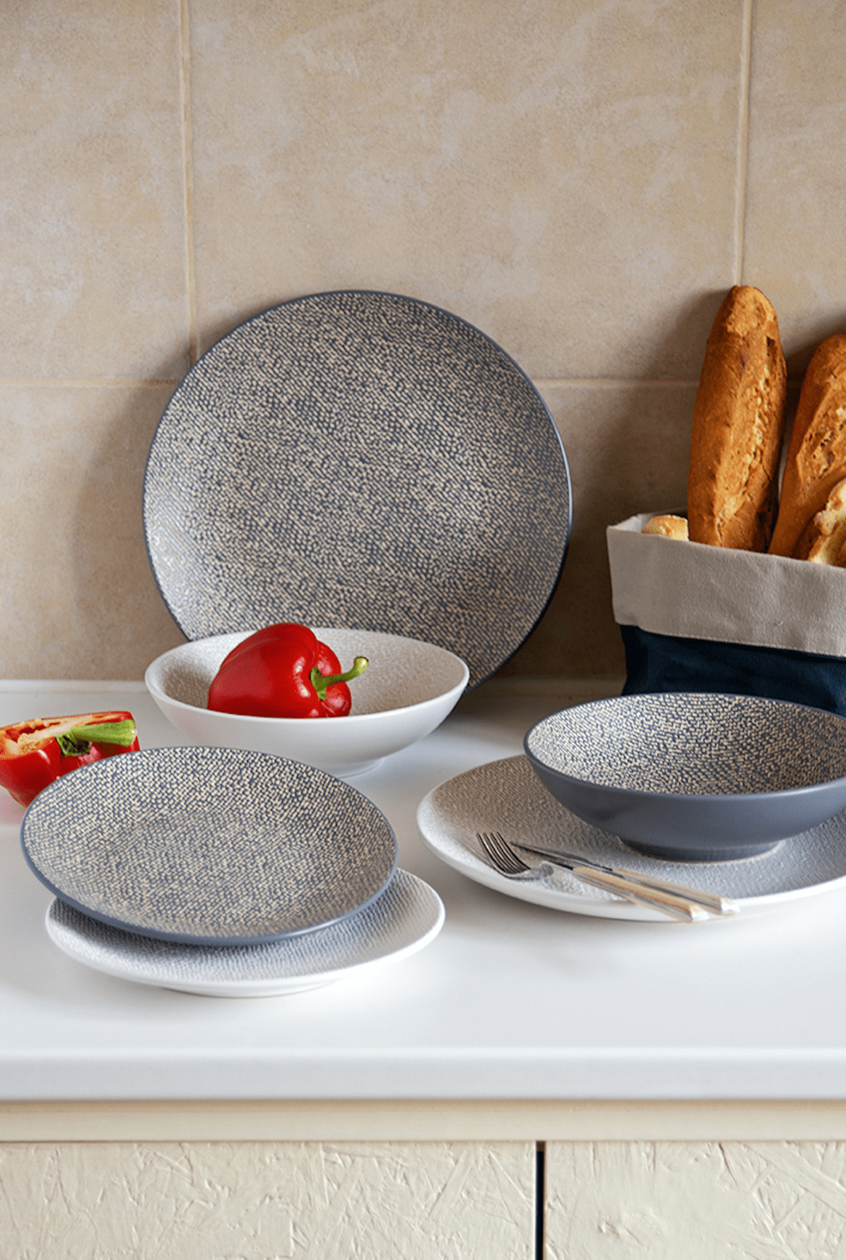 PKS Σερβίτσιο Φαγητού Gaufre Grey Σετ 18Tμχ. Κεραμικό