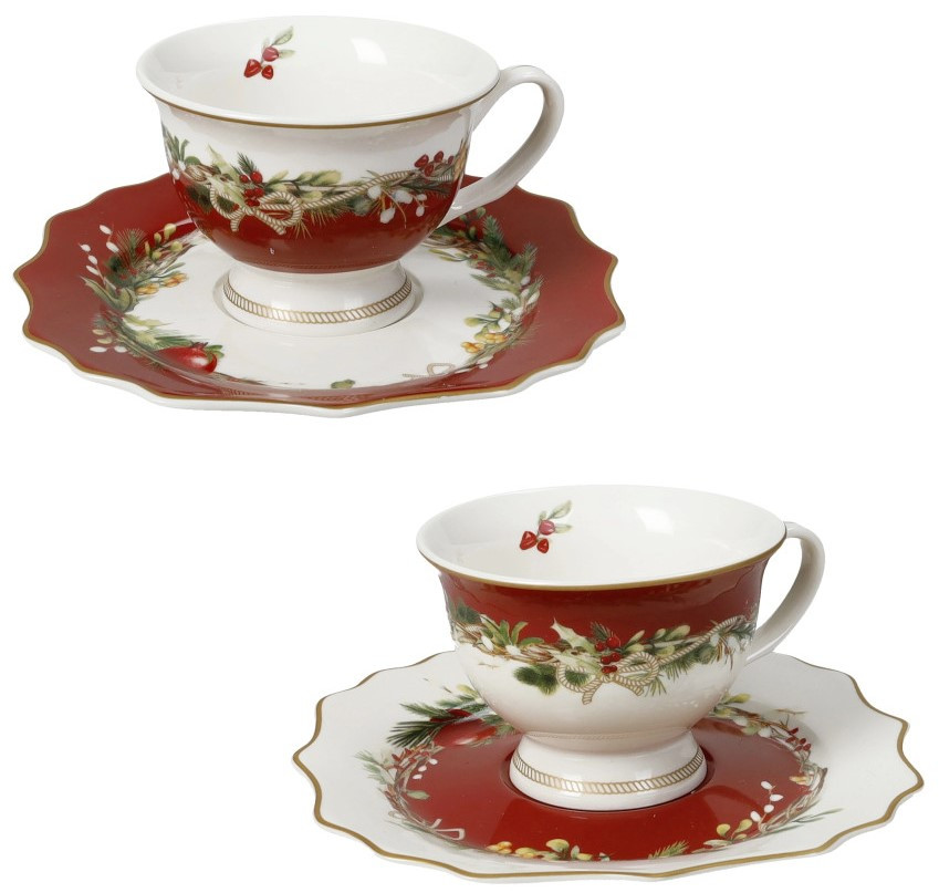 BRANDANI Brandani Χριστουγεννιάτικα Φλυτζάνια Τσαγιού Σετ 2τμχ. Πορσελάνης Carol 200ml