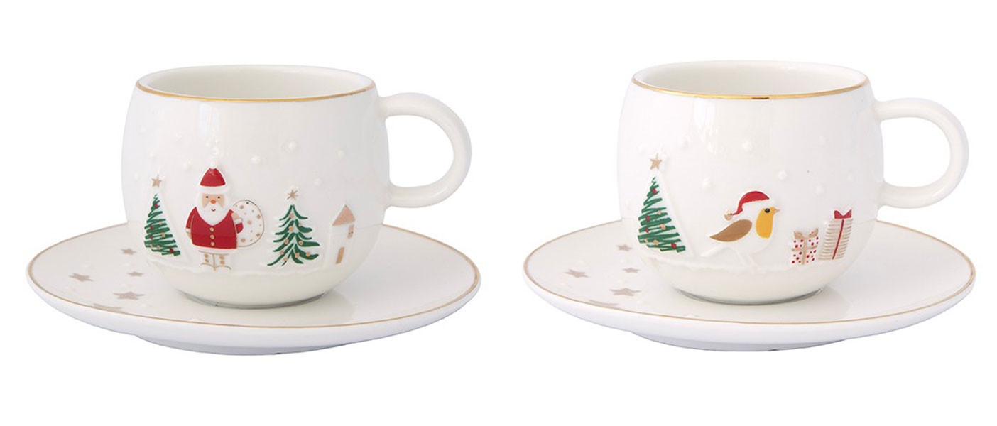 R2S R2S Χριστουγεννιάτικα Φλυτζάνια Espresso Σετ 2Τμχ Let It Snow Santa 120ml