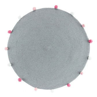 Atmosphera Παιδικό Βαμβακερό Χαλί Στρογγυλό PomPom Party Girll 90cm Grey