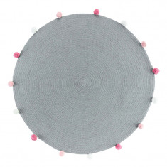 Atmosphera Παιδικό Βαμβακερό Χαλί Στρογγυλό PomPom Party Girll 90cm Grey