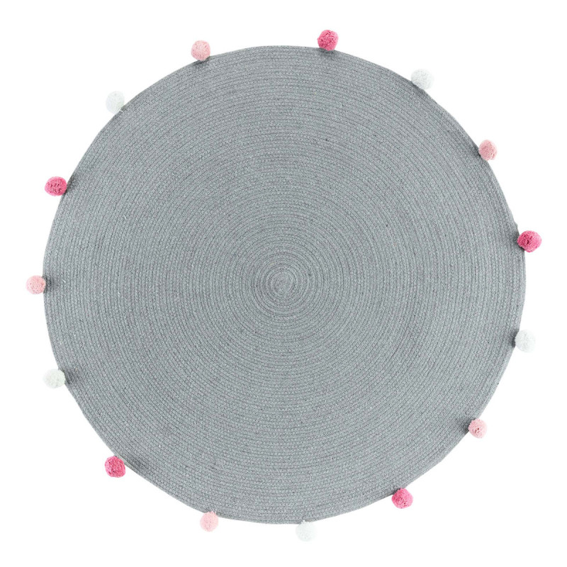Atmosphera Παιδικό Βαμβακερό Χαλί Στρογγυλό PomPom Party Girll 90cm Grey