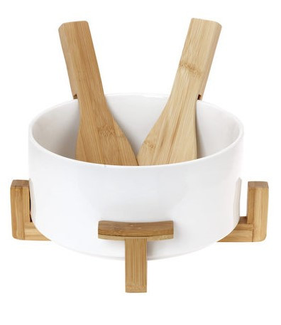 HOME FASHION ACCESSORIES HFA Σαλατιέρα Πορσελάνης Party Time White Με Κουτάλες 22cm