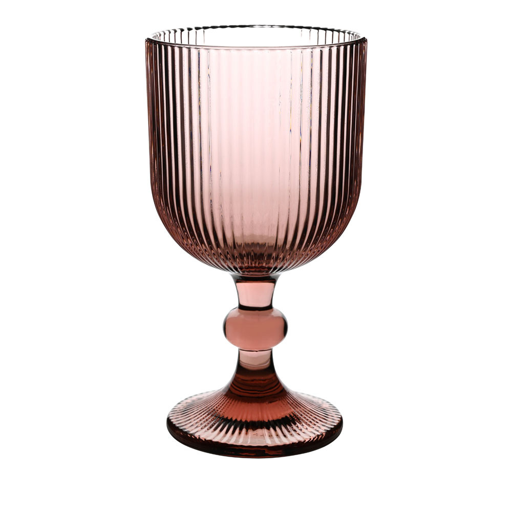 Ποτήρι Κρασιού Με Πόδι Ανάγλυφο Γυάλινο 350ml Σετ 6Τμχ. Μωβ