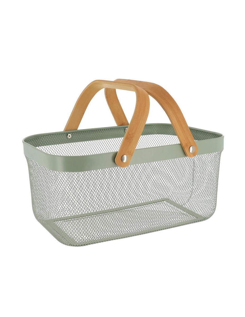ARTI CASA Arti Casa Καλάθι Μεταλλικό Με Bamboo Χέρι Πράσινο 39x25x19,5cm
