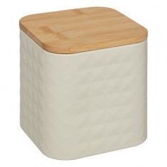 5Five Μεταλλικό Κουτί Αποθήκευσης Sensia Beige Με Bamboo Καπάκι 12,6cm