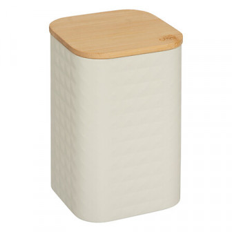 5Five Μεταλλικό Κουτί Αποθήκευσης Sensia Beige Με Bamboo Καπάκι 13cm