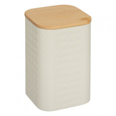 5Five Μεταλλικό Κουτί Αποθήκευσης Sensia Beige Με Bamboo Καπάκι 13cm