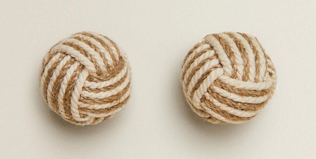 ATMOSPHERA Atmosphera Πόμολα Diana Ψάθα Beige White Σετ 4τμχ