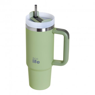 EcoLife Θερμός Ποτήρι Ανοξείδωτο Bay Leaf Με Καλαμάκι 900ml