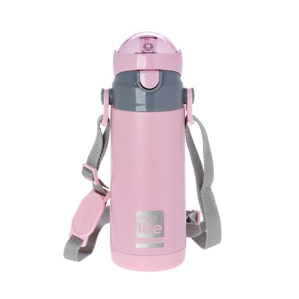 ECOLIFE Ecolife Παγούρι Θερμός Ανοξείδωτο Με Καλαμάκι 400ml Ροζ