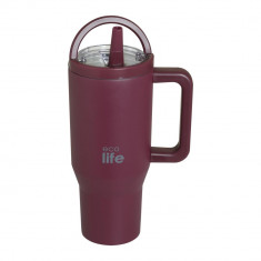 EcoLife Θερμός Ποτήρι Ανοξείδωτο 2 Handles Granberry  Με Καλαμάκι 900ml