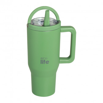 EcoLife Θερμός Ποτήρι Ανοξείδωτο 2 Handles Green Tea Με Καλαμάκι 900ml