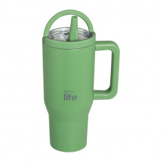 EcoLife Θερμός Ποτήρι Ανοξείδωτο 2 Handles Green Tea Με Καλαμάκι 900ml