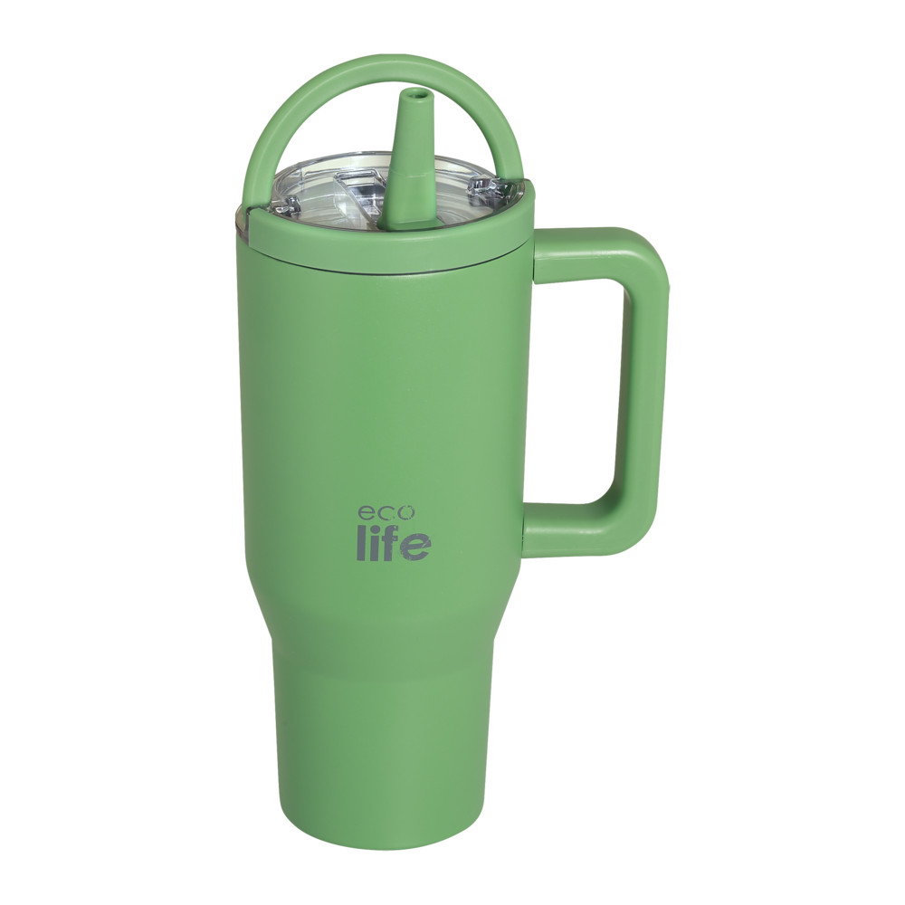 ECOLIFE EcoLife Θερμός Ποτήρι Ανοξείδωτο 2 Handles Green Tea Με Καλαμάκι 900ml