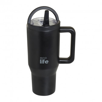 EcoLife Θερμός Ποτήρι Ανοξείδωτο 2 Handles Rich Black Με Καλαμάκι 900ml