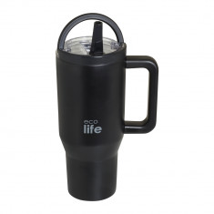 EcoLife Θερμός Ποτήρι Ανοξείδωτο 2 Handles Rich Black Με Καλαμάκι 900ml